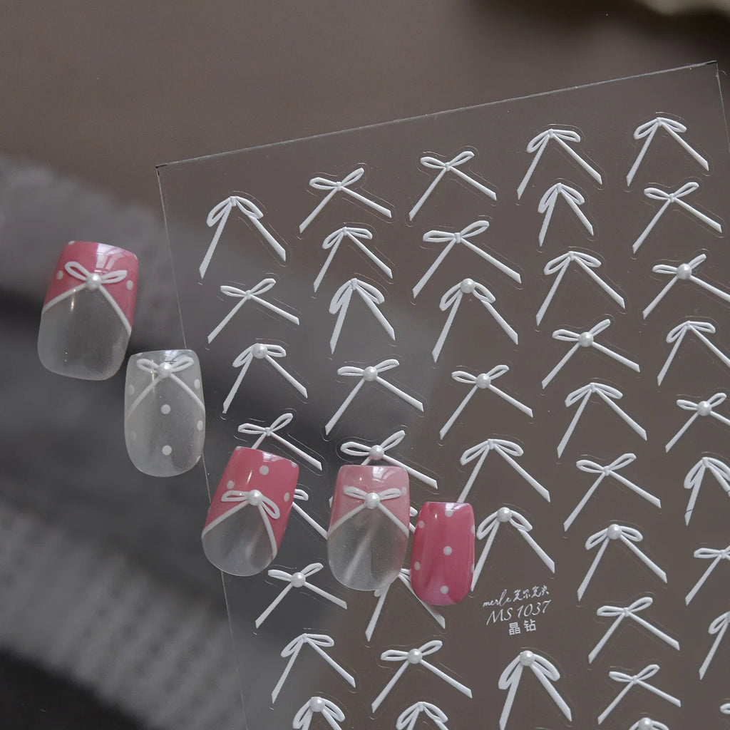 5D Bowknot Nail Stickers | Rhinestone Ballet Bow Decals Nail Art Stickers QXL