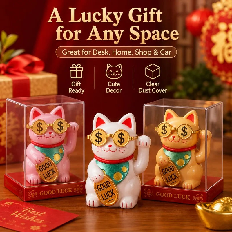 Solar Waving Lucky Cat | Maneki Neko Car & Desk Decor Decorative Figurine QXL