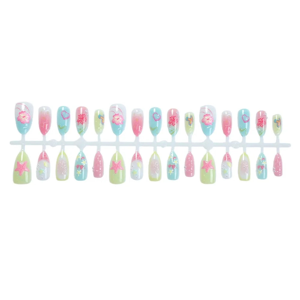 30-Pc 3D Pearl Flower Press-On Nails | Almond Beach Y2K Press-On False Nails QXL 30 tablets-pack