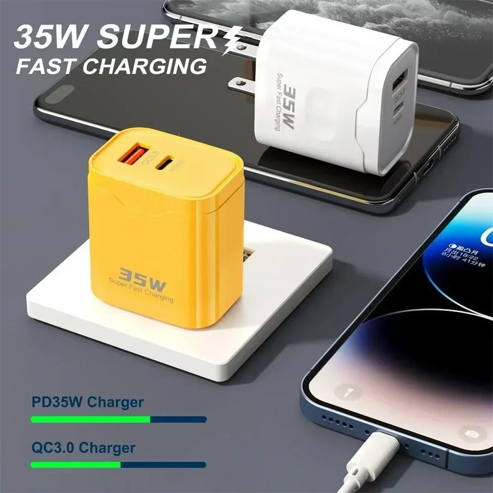 35W USB-C Fast Charger QC3.0 PD Wall Adapter EU US Plug USB-C Wall Charger QXL