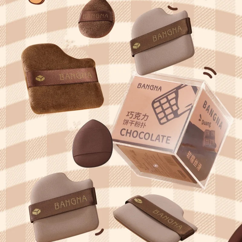 Chocolate Biscuit Powder Puff Set – Wet & Dry Sponge 6pc Makeup Sponge Puff QXL