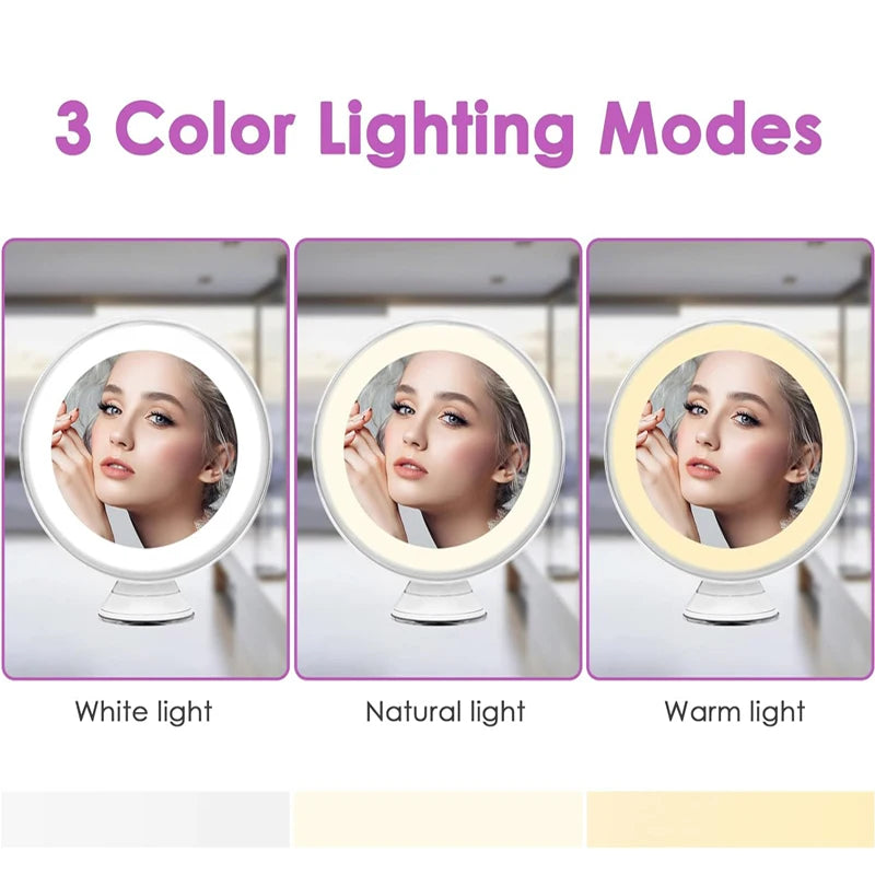 10X Magnifying Makeup Mirror | 3-Color LED Lights & Suction Cup Magnifying Makeup Mirror QXL