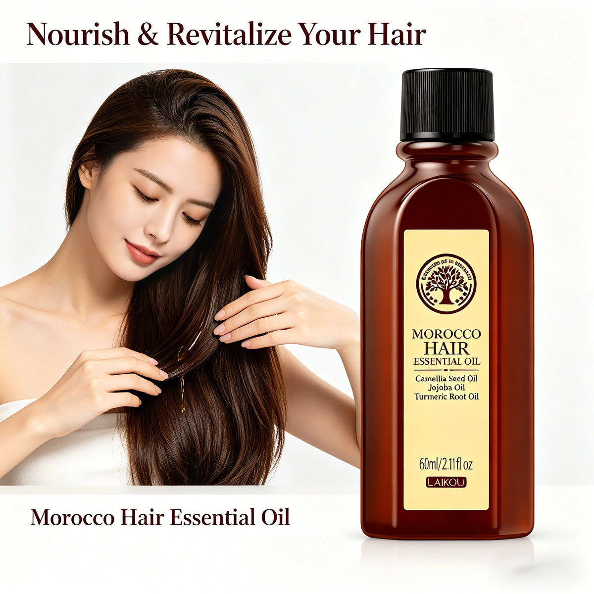 LAIKOU Morocco Argan Hair Oil 60ml – Leave-In Serum & Conditioner Leave-In Hair Oil QXL