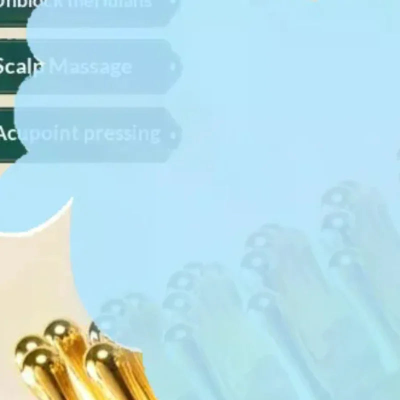 39-Tooth Brass Meridian Massage Brush | Wooden Handle Tool Meridian Massage Brush QXL