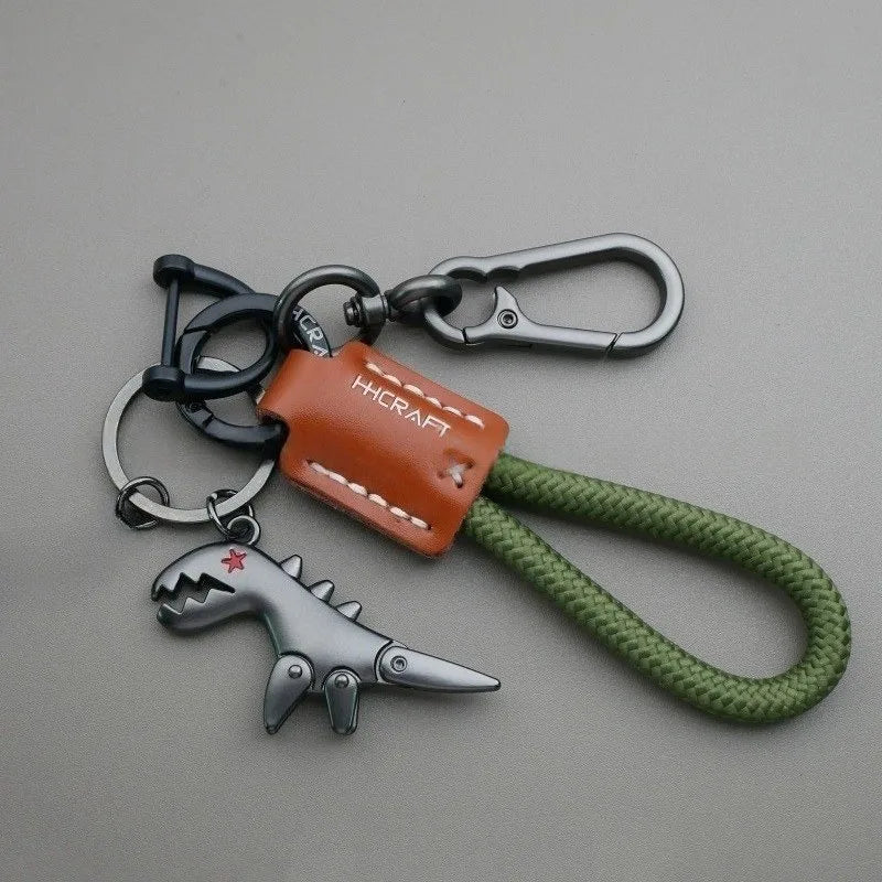 Dinosaur Keychain | Zinc Alloy Woven Leather Bag Charm Gift Novelty Keychain QXL