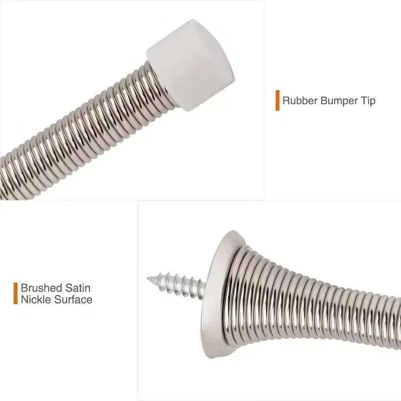 Heavy-Duty Spring Door Stopper 85mm – Anti-Pinch Brushed Metal Spring Door Stopper QXL