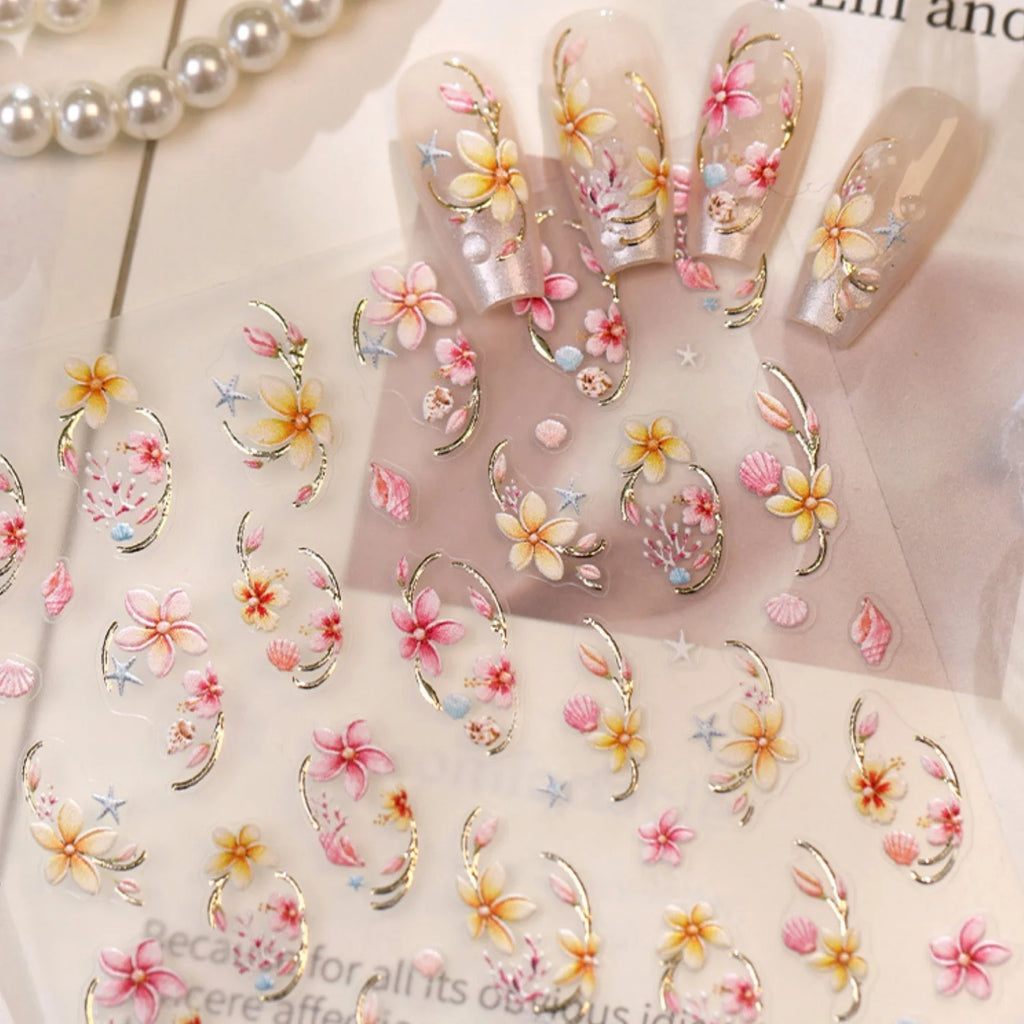5D Floral & Ocean Nail Art Stickers | Self-Adhesive Decals Nail Art Stickers QXL