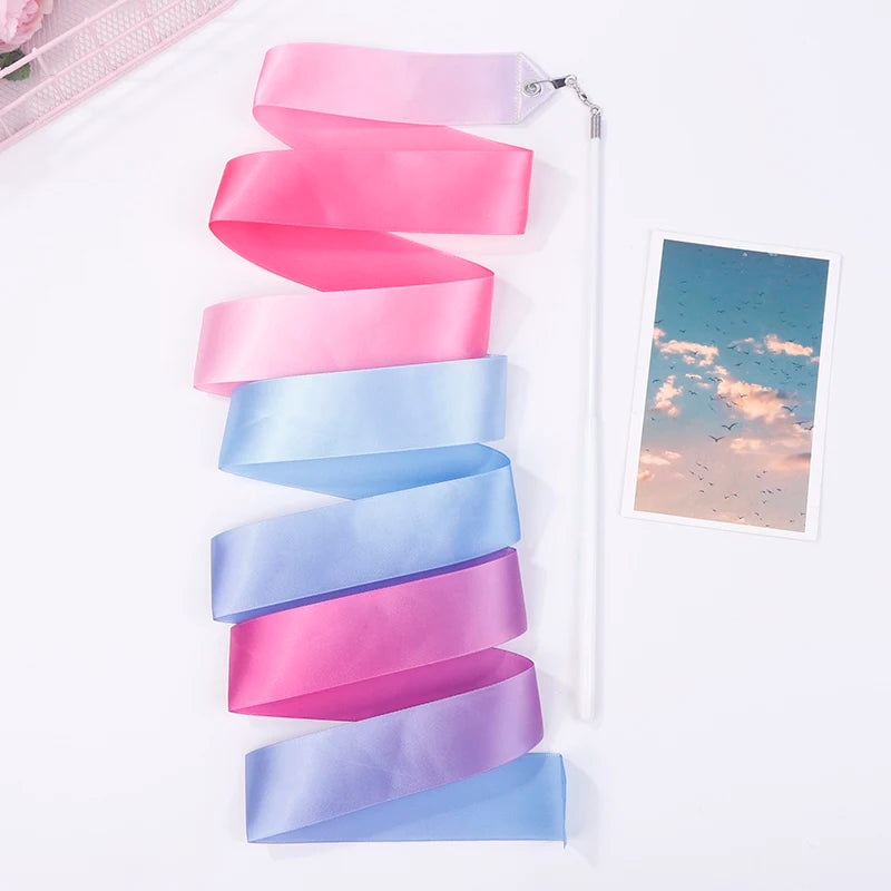 2M Rhythmic Gymnastics Dance Ribbon Twirling Wand | Rainbow Gymnastics Dance Ribbon QXL