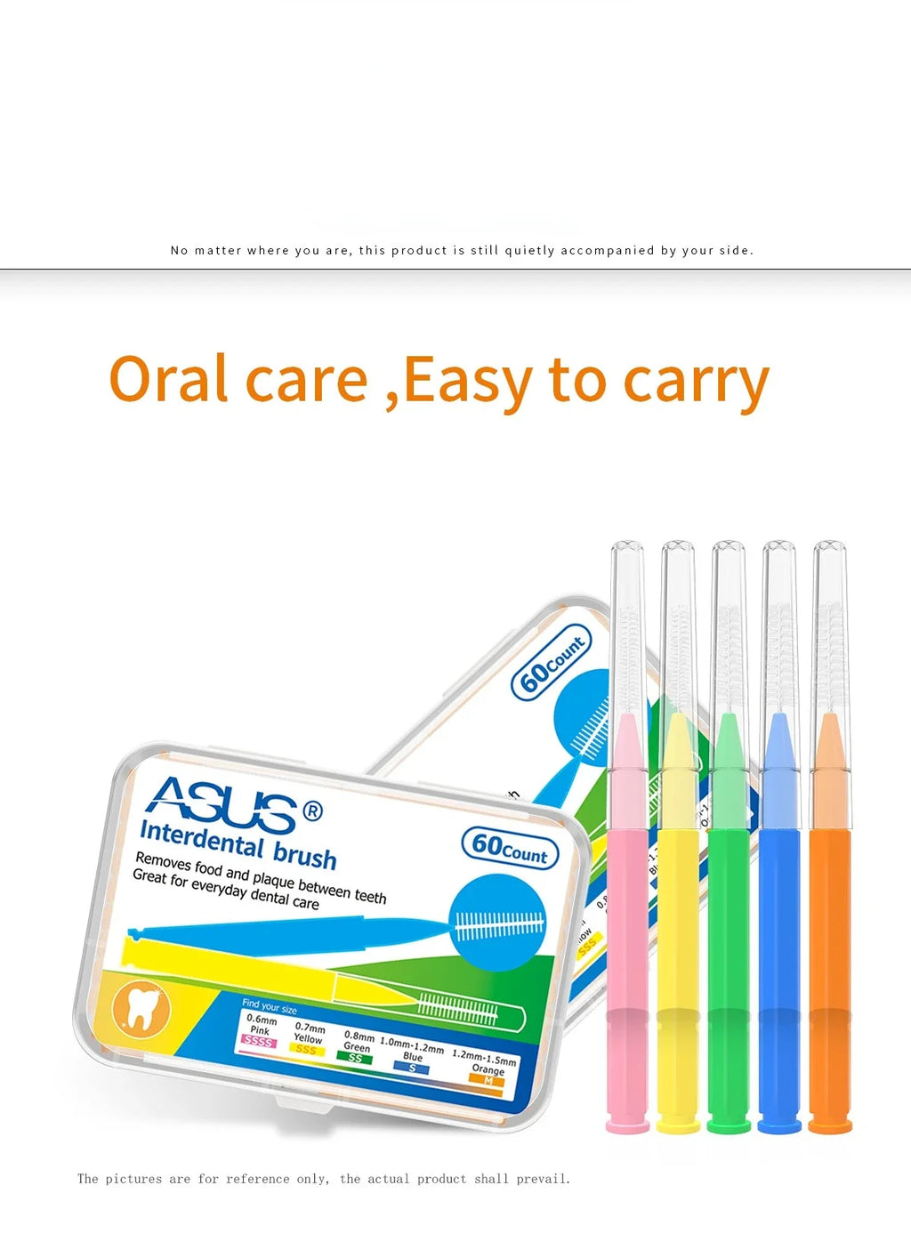 60-Pack Interdental Brushes 0.4–1.5mm | 6 Sizes Oral Care Interdental Brushes QXL