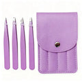4-Pc Colorful Stainless Steel Tweezer Set with Storage Bag Eyebrow Tweezer Set QXL Purple