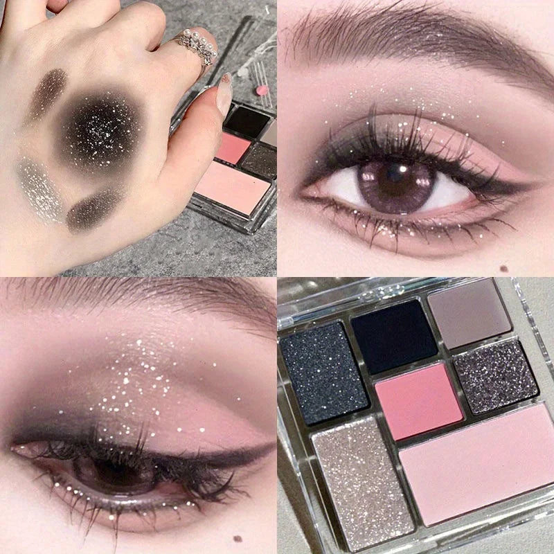 9-Color Black Eyeshadow Palette | Matte & Shimmer Eye Makeup Eyeshadow Palette QXL