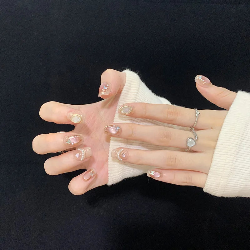 Cat Eye Baroque Press-On Nails | Handmade Shell Design Set Press-On Nail Set QXL