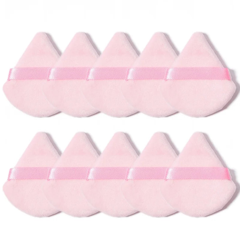 10-Pack Triangle Velour Powder Puffs | Loose & Setting Powder Makeup Powder Puff QXL