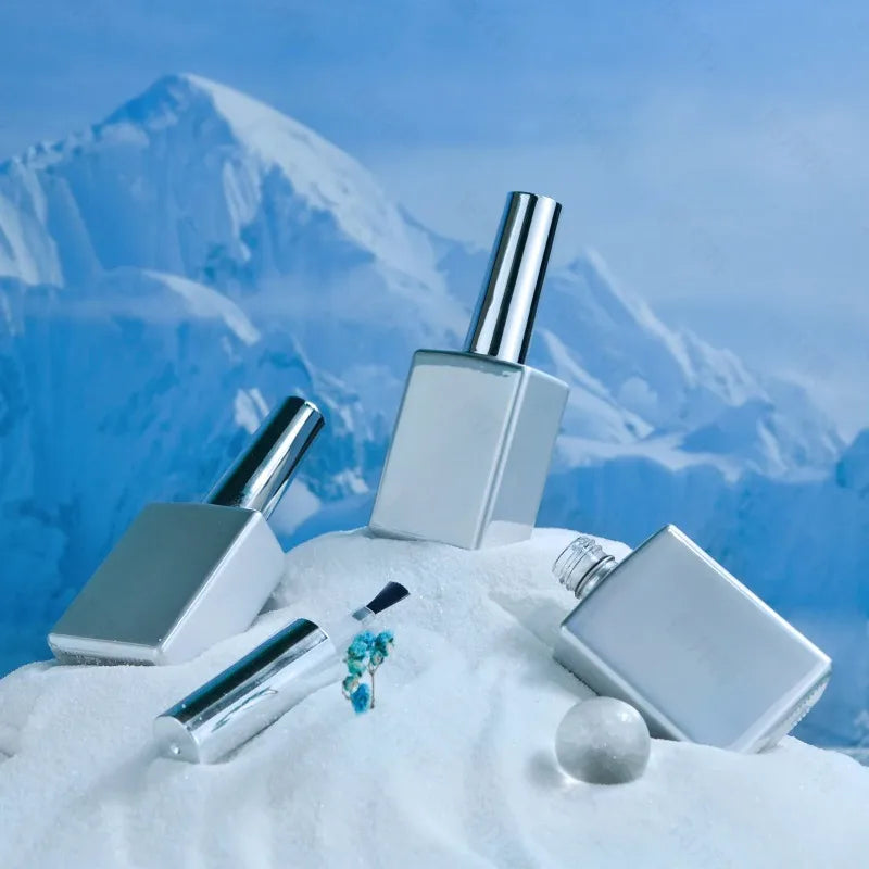 18ml Square Empty Glass Nail Polish Bottle with Brush & Silver Cap Nail Polish Bottle QXL