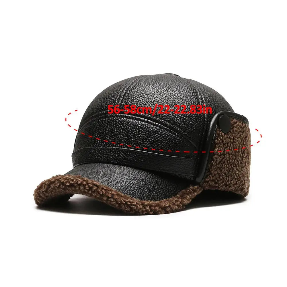 Men's Winter PU Leather Bomber Hat with Earflaps | Warm Cap Winter Bomber Hat QXL