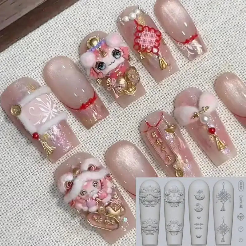 3D Lion Dance Silicone Nail Art Mold | DIY Manicure Template Nail Art Mold QXL