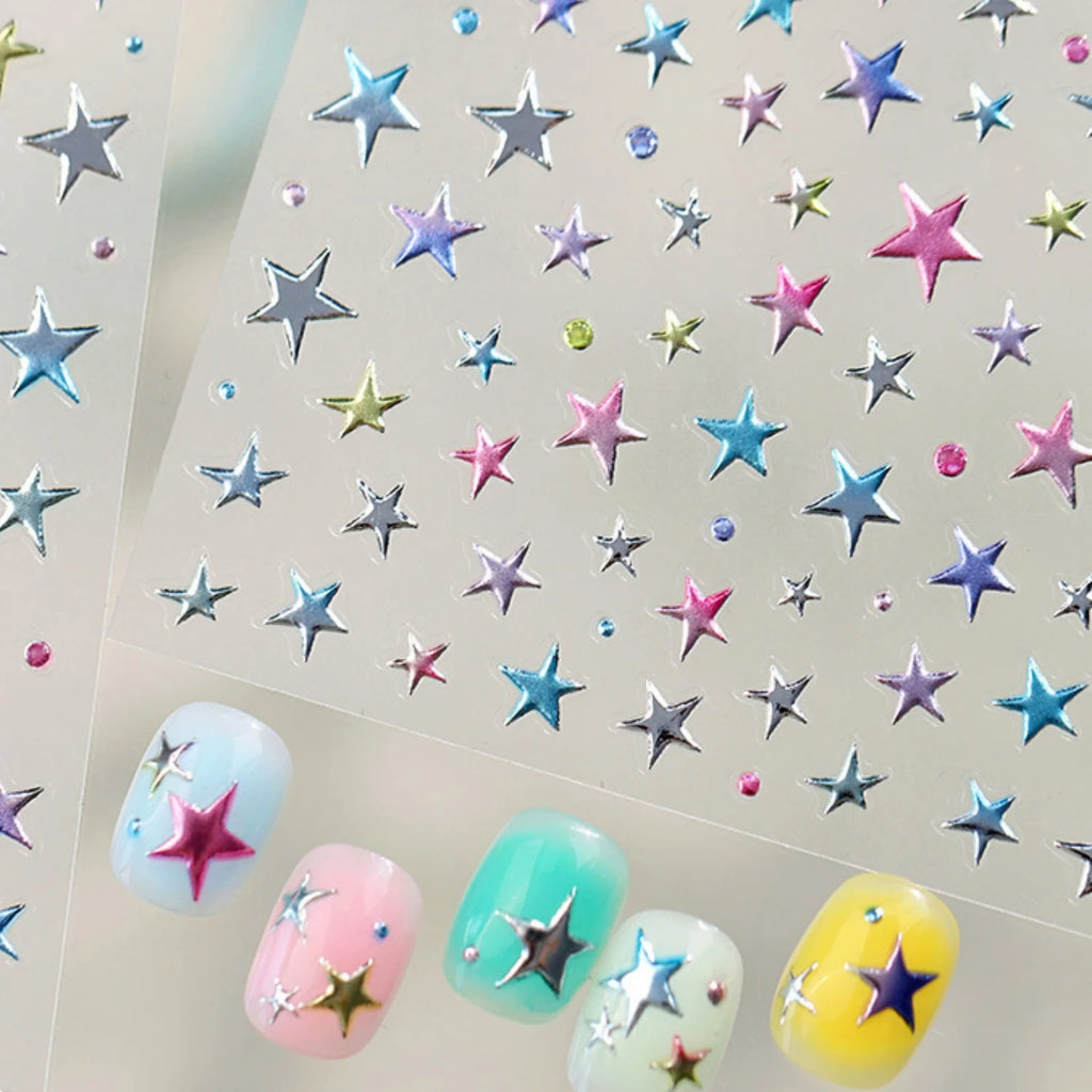 Holographic 5D Star Pentagram Nail Stickers | DIY Decals Nail Art Stickers QXL