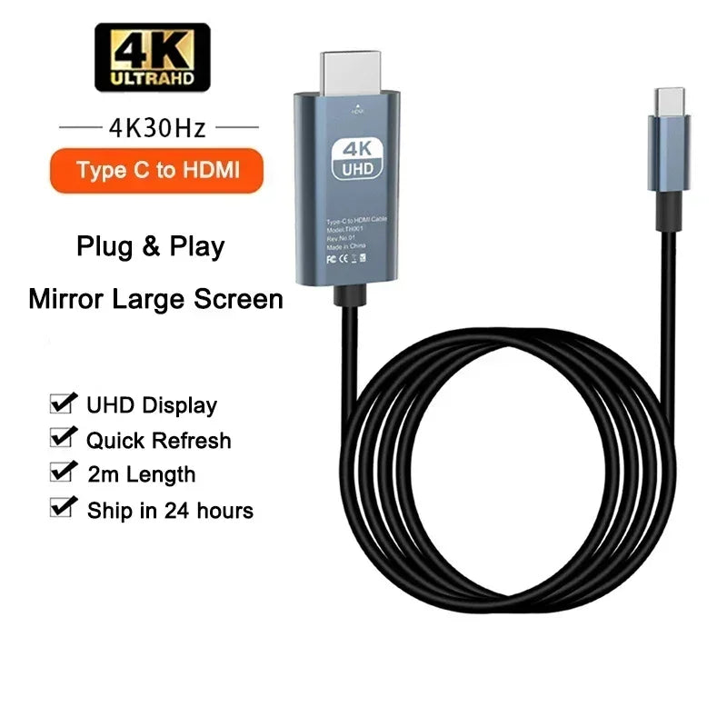 4K 60Hz USB-C to HDMI Cable 2M Braided | MacBook Samsung USB-C HDMI Cable QXL 2m 4K 30Hz