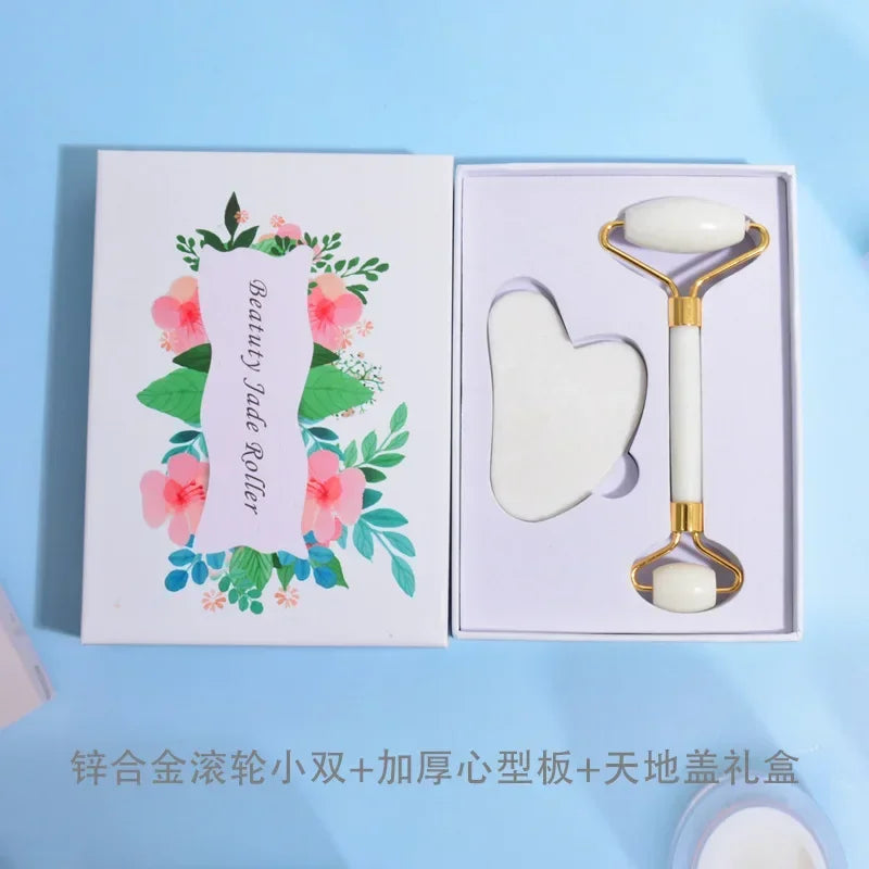 Natural Jade Roller & Gua Sha Set | Double Roller + Heart Scraper Jade Roller Gua Sha Set QXL