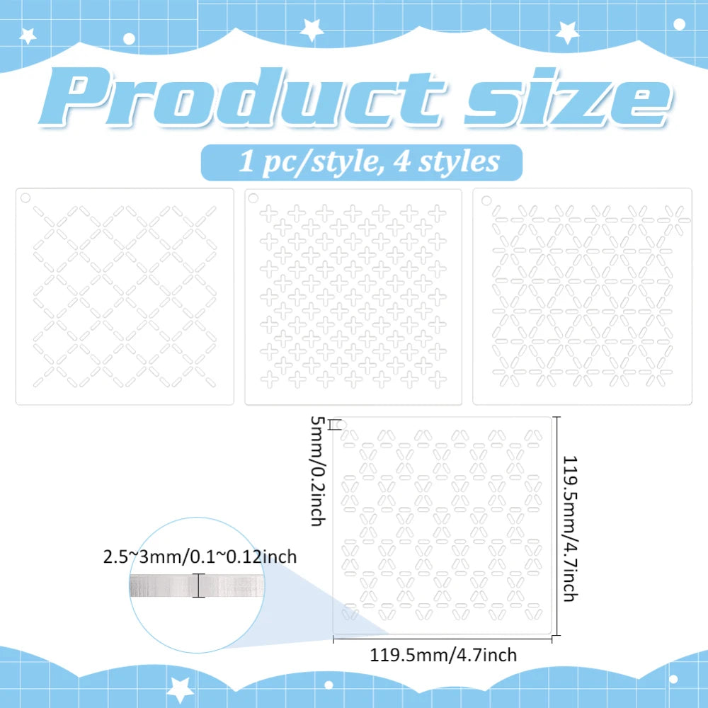 4-Piece Acrylic Sashiko Stencil Set | Quilting & Embroidery Tool Embroidery Stencil Set QXL AECH04-07096