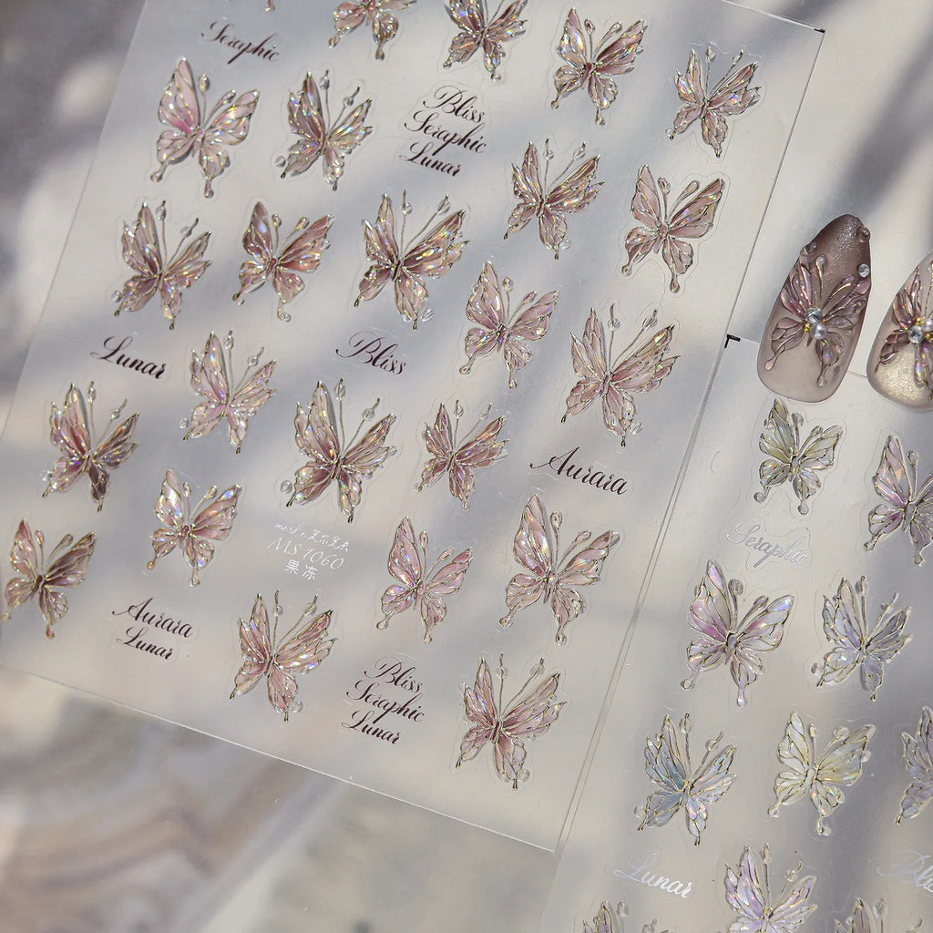 5D Iridescent Butterfly Nail Stickers | Self-Adhesive Decals Nail Art Stickers QXL