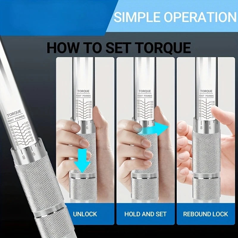 1/4 3/8 1/2" Torque Wrench 5–210Nm Two-Way Adjustable Ratchet Torque Wrench QXL