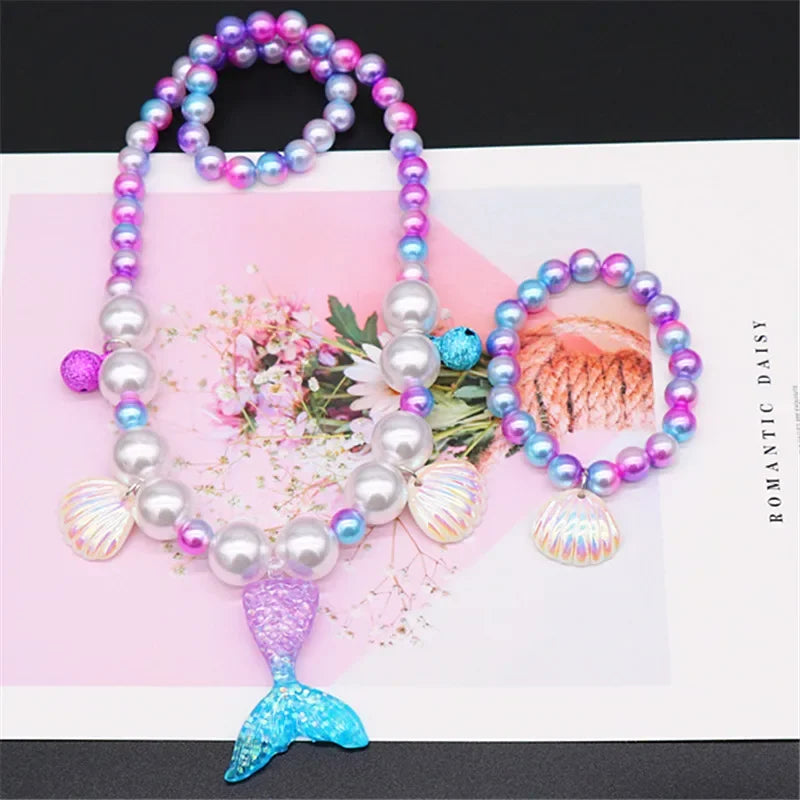 Mermaid Pearl Jewelry Set for Girls – 2 or 5 Piece Kids Set Kids Jewelry Set QXL