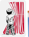 Banksy-Style Boy Curtain Painting Stencil A4 + Brush | DIY Art Painting Stencil QXL AECH04-13657