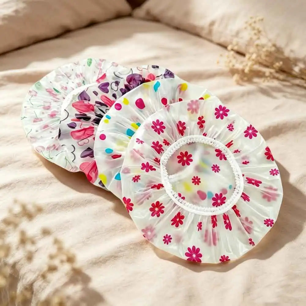 5-Pack Waterproof PEVA Shower Caps | Cartoon Prints for Women Shower Cap Set QXL