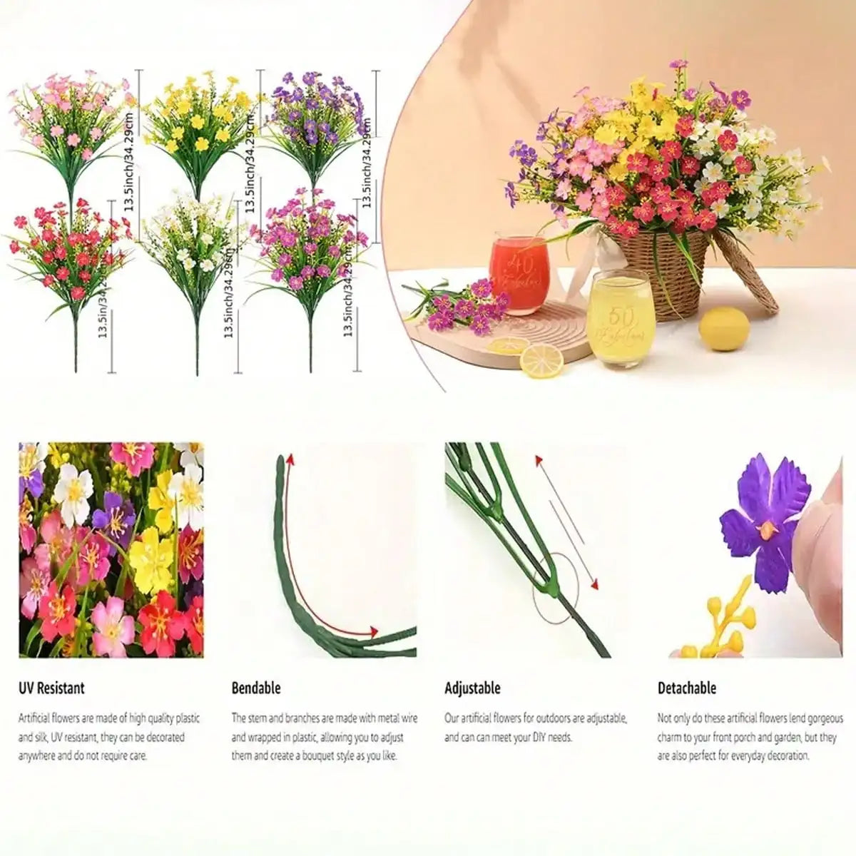 Colorful Artificial Daisy Flowers | Plastic Spring Decor 4–12 Pk Artificial Flowers QXL