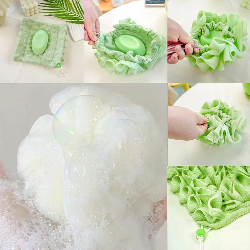 2-in-1 Exfoliating Loofah Bath Sponge with Drawstring Closure Exfoliating Bath Sponge QXL