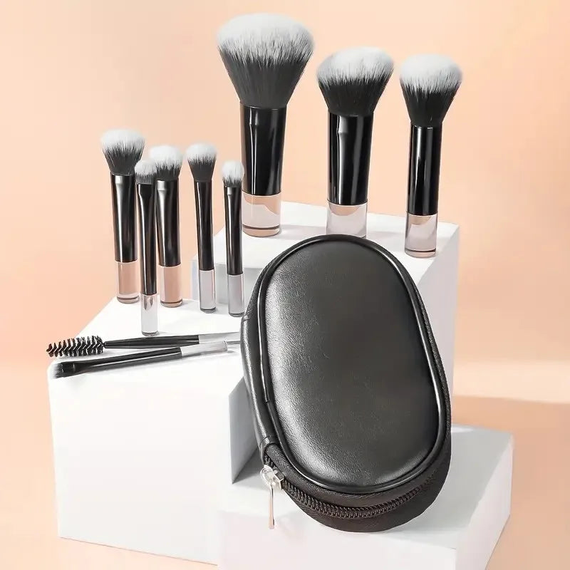 10-Piece Mini Travel Makeup Brush Set | Portable Multi-Color Travel Makeup Brush Set QXL black