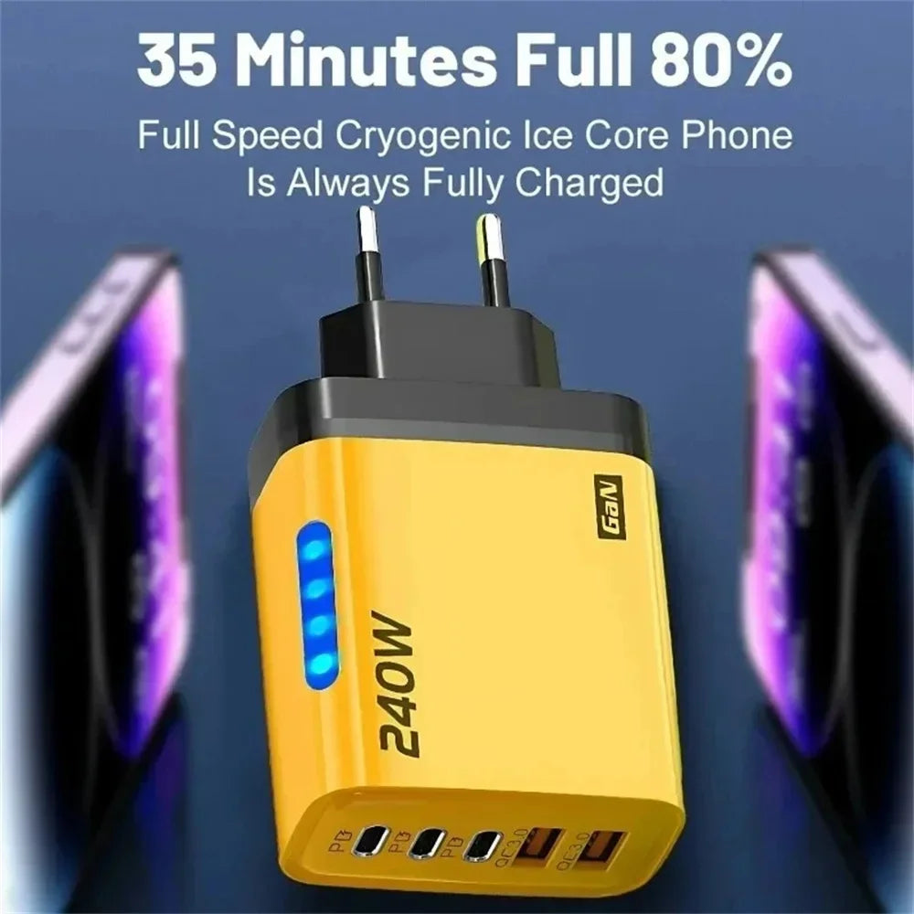 240W GaN USB-C PD Fast Charger 5-Port QC3.0 Adapter USB-C Fast Charger QXL