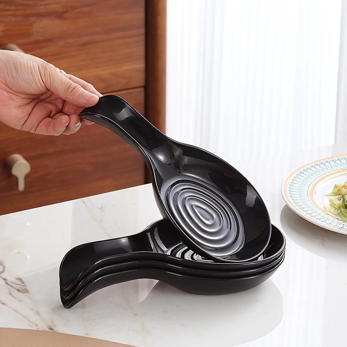 Kitchen Spoon Rest | Non-Toxic Plastic Utensil Holder Spoon Rest QXL Black