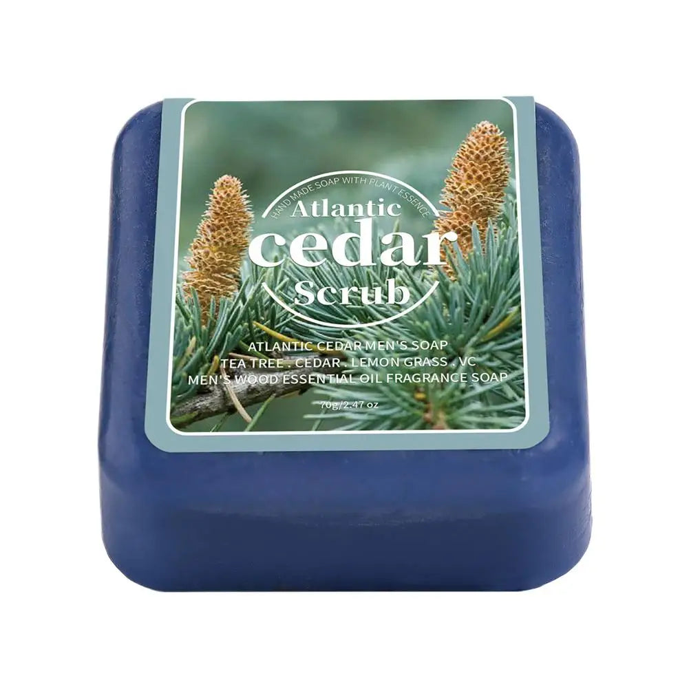 Men's Cedar Essential Oil Scrub Soap Bar | Moisturizing Men's Bar Soap QXL 70g