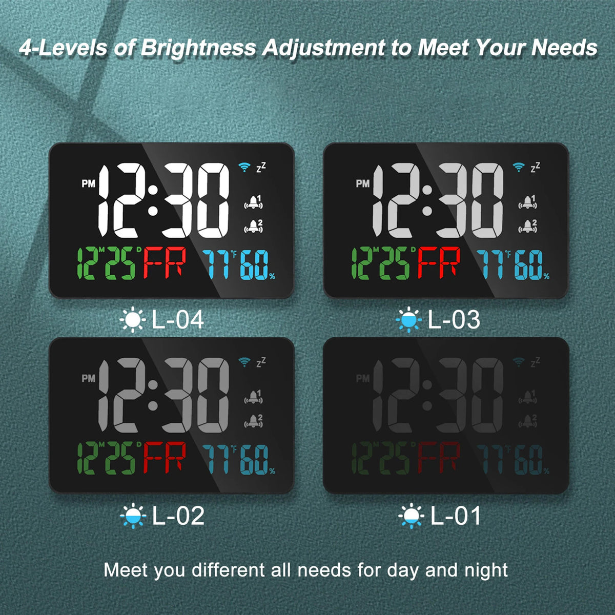 Smart WiFi LED Alarm Clock | Temp, Humidity & 4 Brightness Levels Smart LED Alarm Clock QXL