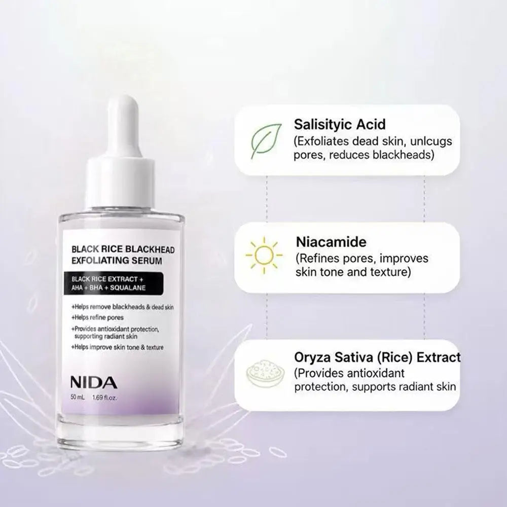 White & Black Rice Exfoliating Serum – Brighten & Refine Pores Exfoliating Face Serum QXL