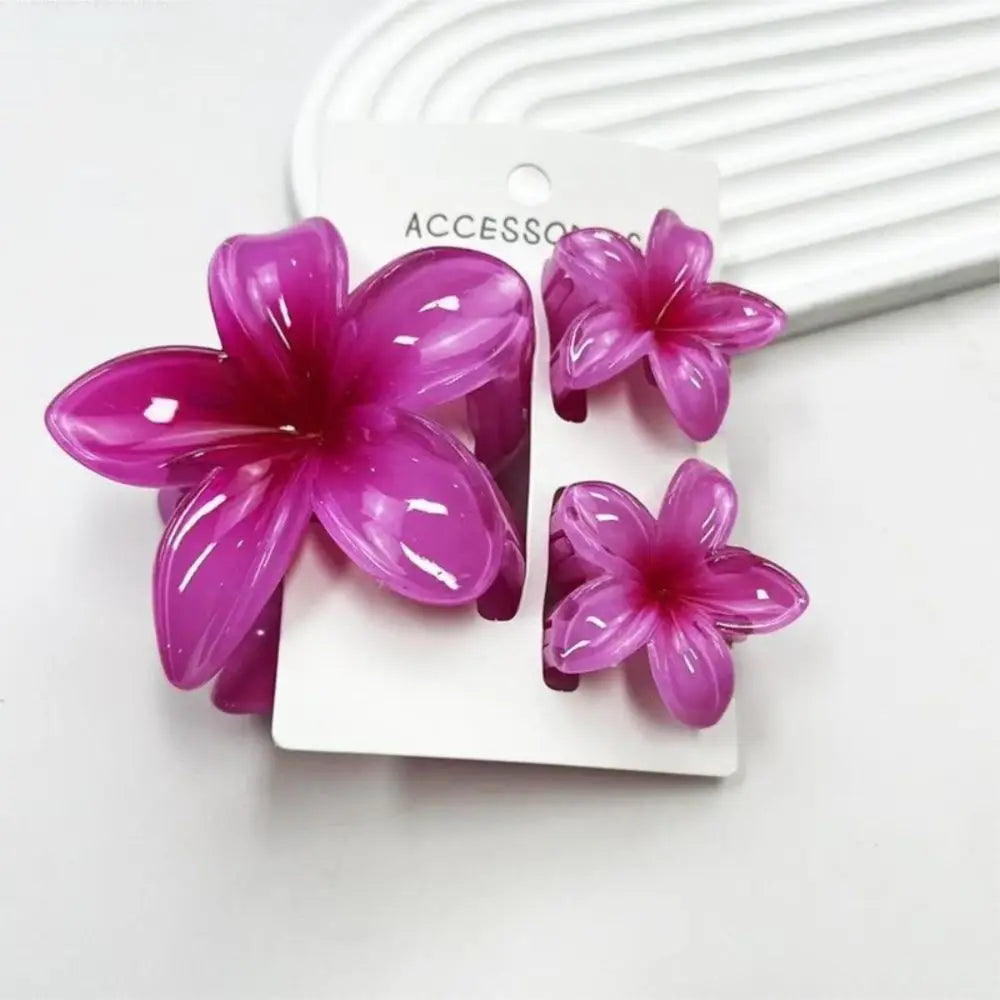 3-Pack Gradient Plumeria Flower Hair Claw Clips | Hawaiian Style Flower Hair Claw Clips QXL