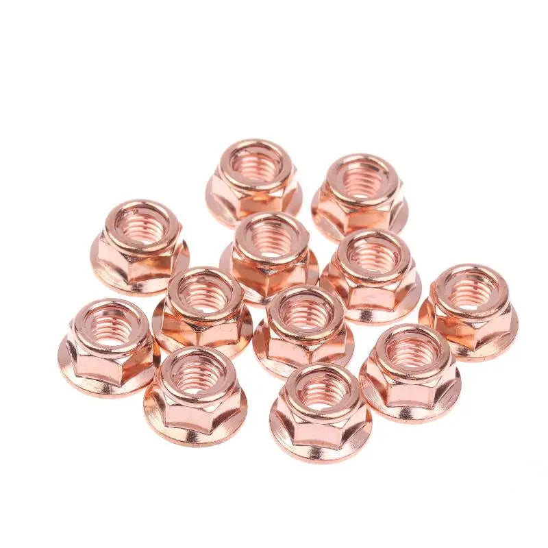 M8 Copper-Plated Exhaust Lock Nuts | Hex Turbo Stud 12/50 Pack Exhaust Lock Nuts QXL