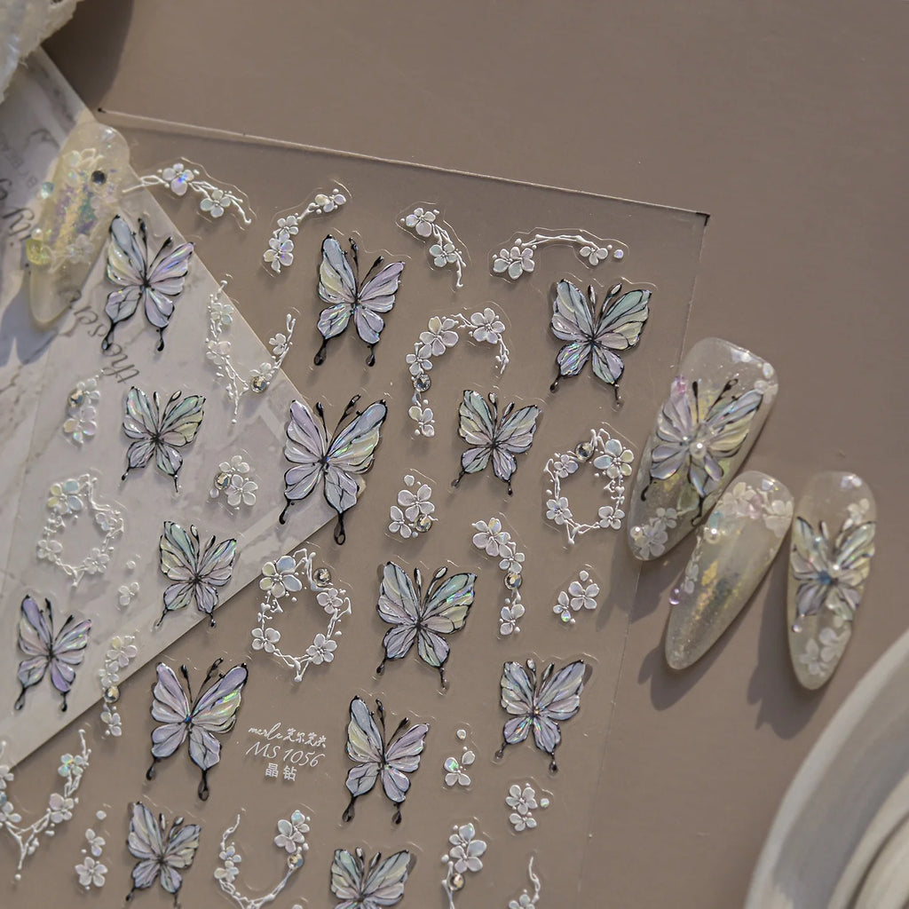 5D Butterfly Rhinestone Nail Stickers | Floral Vine Decals 5D Nail Stickers QXL