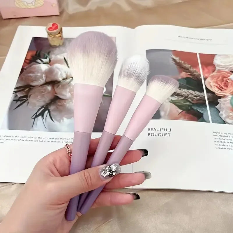 10-Pc Purple Gradient Makeup Brush Set – Powder, Foundation & Concealer Makeup Brush Set QXL