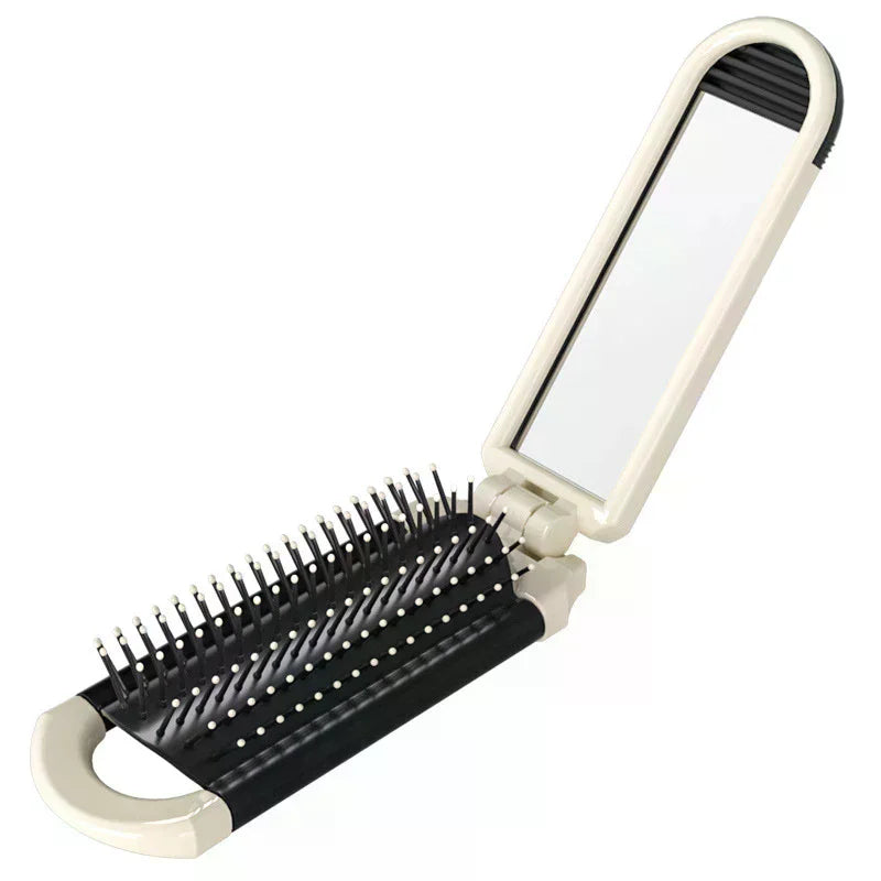 Foldable Travel Hair Brush with Mirror | Anti-Static Mini Comb Foldable Hair Brush QXL