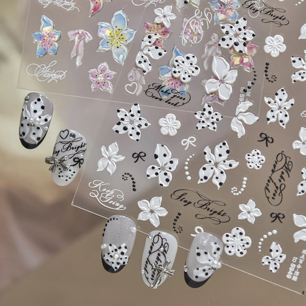 5D Flower Nail Stickers | Rhinestone Polka Dot Petal Decals Nail Art Stickers QXL