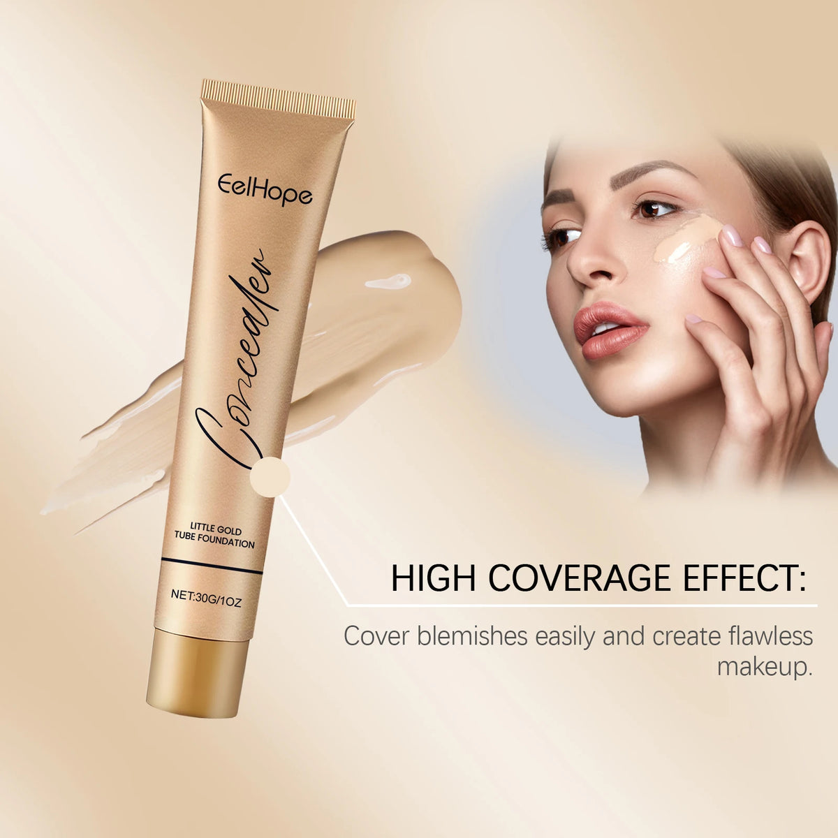 Eelhope 2-in-1 Gold Tube Foundation & Concealer 30ml Foundation Concealer QXL