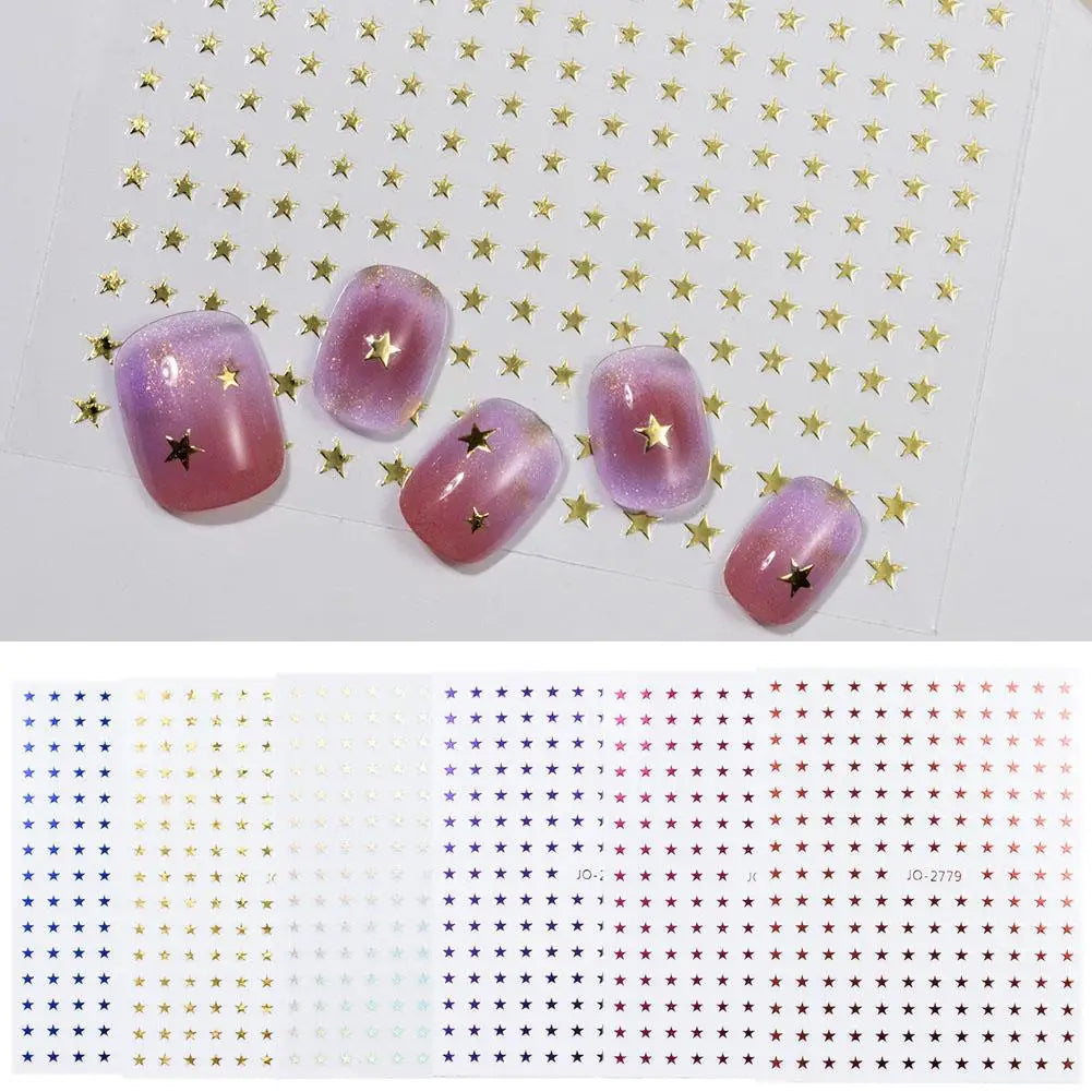 Y2K Star & Heart Nail Decals – Silver Blue Red Platinum Nail Stickers QXL
