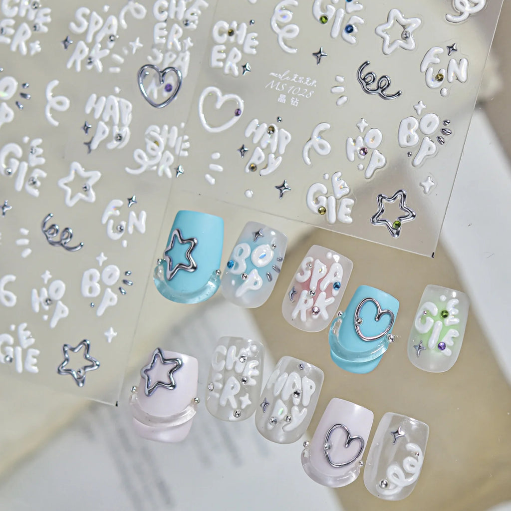 5D Bubble Font Nail Stickers – SPARK HAPPY CHEER Word Decals Nail Art Stickers QXL