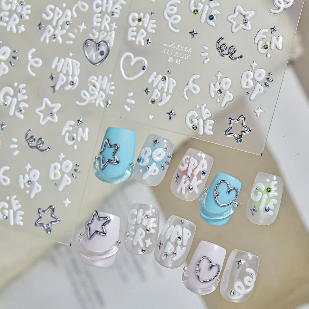 5D Bubble Font Nail Stickers – SPARK HAPPY CHEER Word Decals Nail Art Stickers QXL