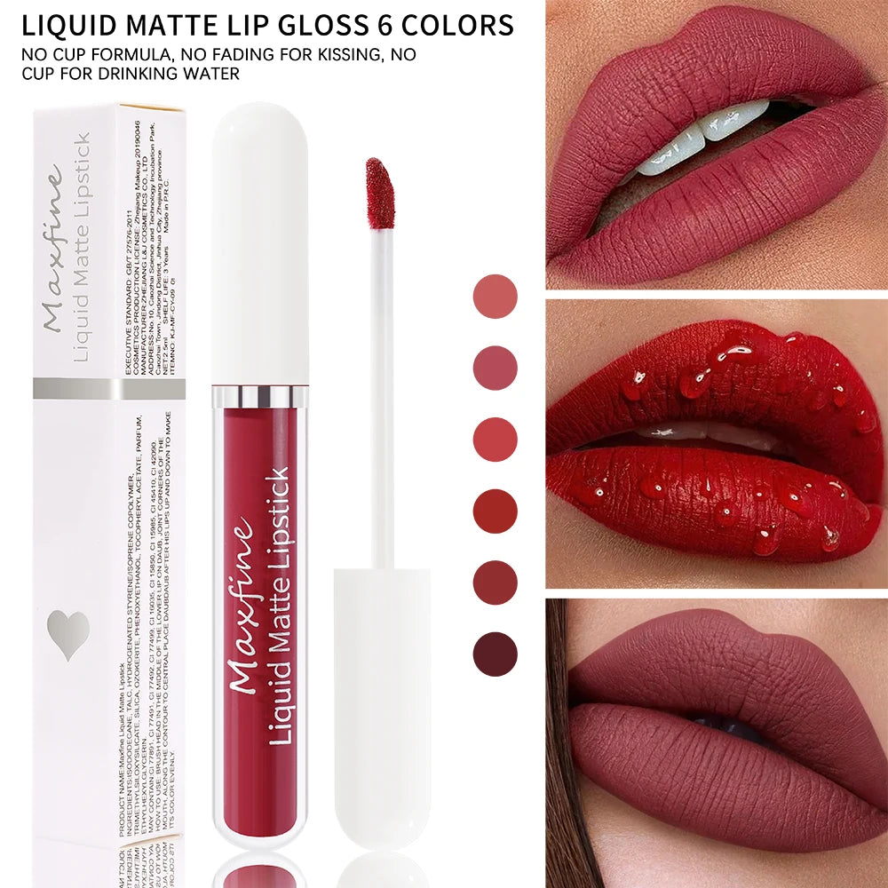 MAXFINE Matte Liquid Lipstick | Waterproof Long-Lasting Lip Gloss Matte Liquid Lipstick QXL