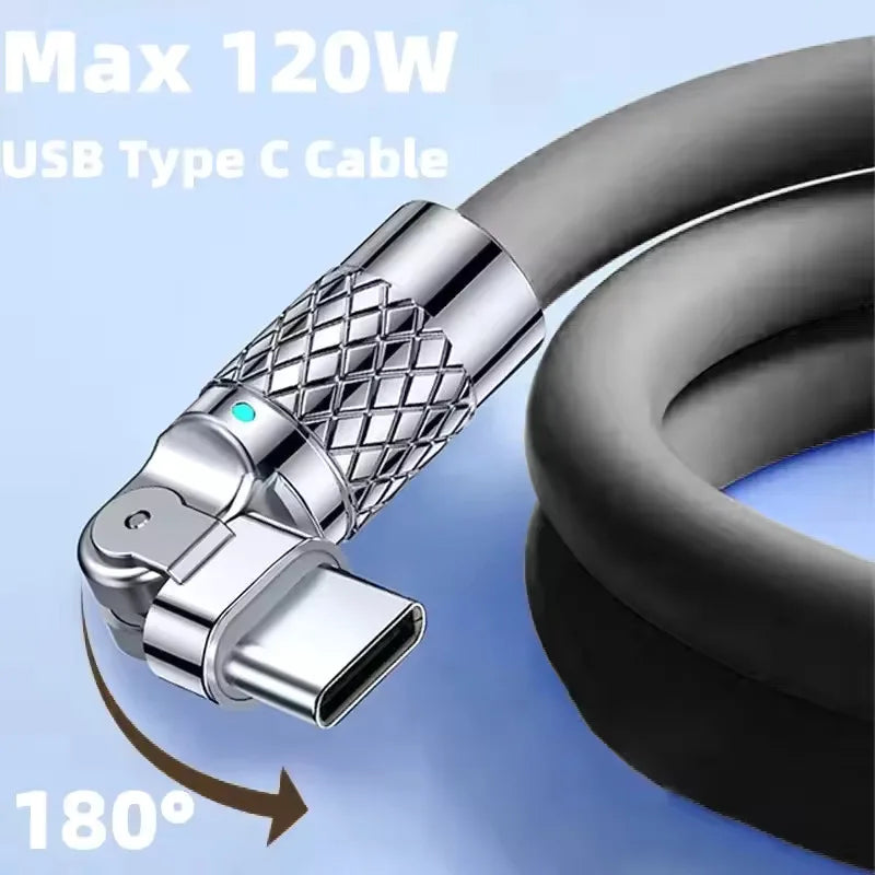 120W USB-C Fast Charging Cable 180° Rotating Elbow for Gaming USB-C Charging Cable QXL
