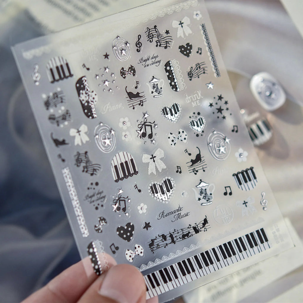 5D Silver Nail Stickers – Flame, Star & Rivet Nail Decals